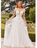 Long Sleeves Ivory Lace Tulle Keyhole Back Sweet Wedding Dress
